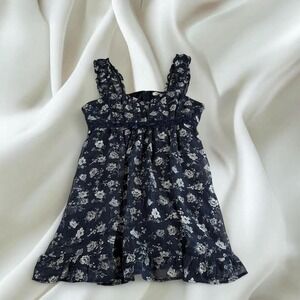 NWT Francescas blue floral flowy summer mini dress bow detailing Y2K